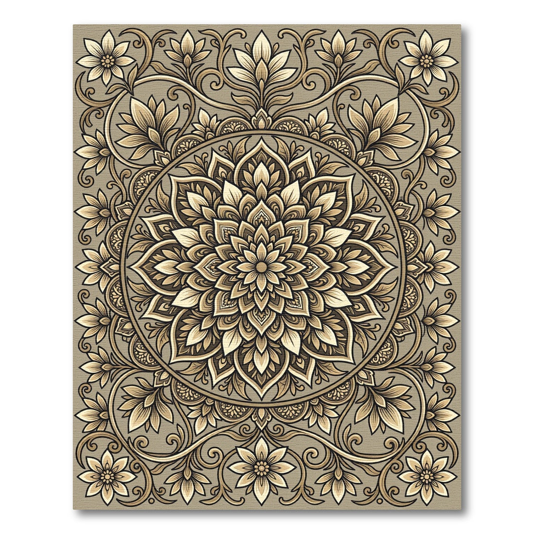 Golden Floral Mandala Serenity Rug