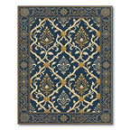 Elegant Navy Gold Damask Scroll Rug