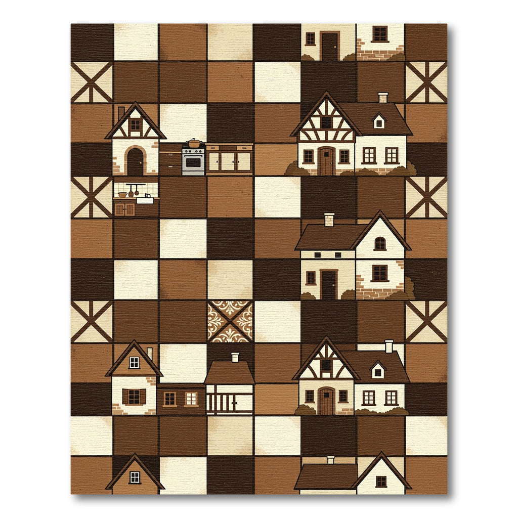 Tudor Village Chessboard Homes Cozy Brown Rug