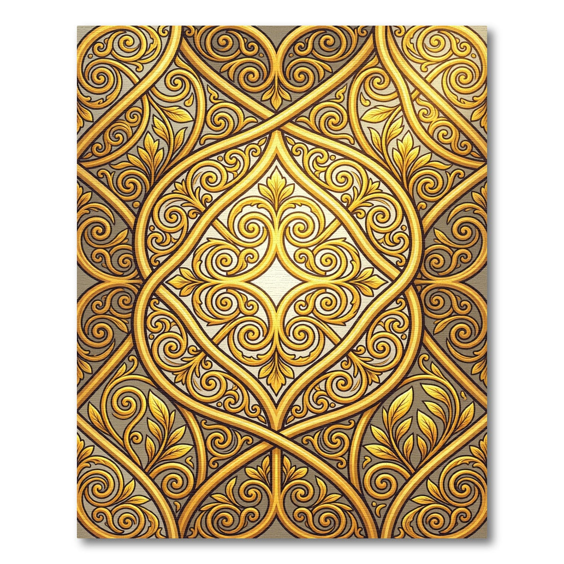 Gilded Baroque Swirls Golden Foliage Rug