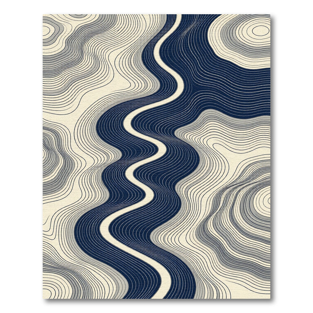 Abstract Navy Blue Wavy Contour Lines Rug
