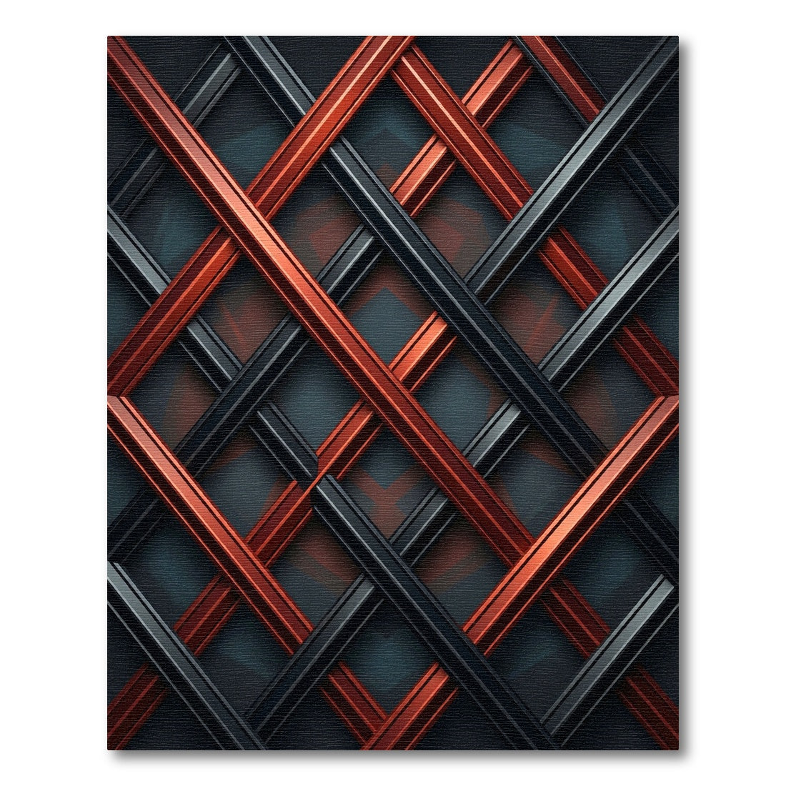 Modern Crimson and Charcoal Geometric Interwoven Axis Rug