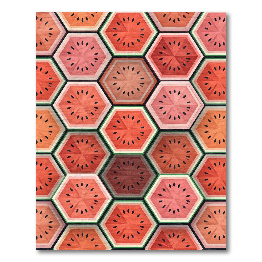 Red Watermelon Hexagonal Fruit Slice Rug