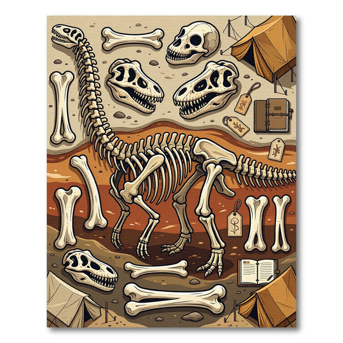 Paleontological Fossil Expedition Earth Tones Rug