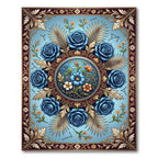 Celestial Blue Rose Floral Medallion Rug