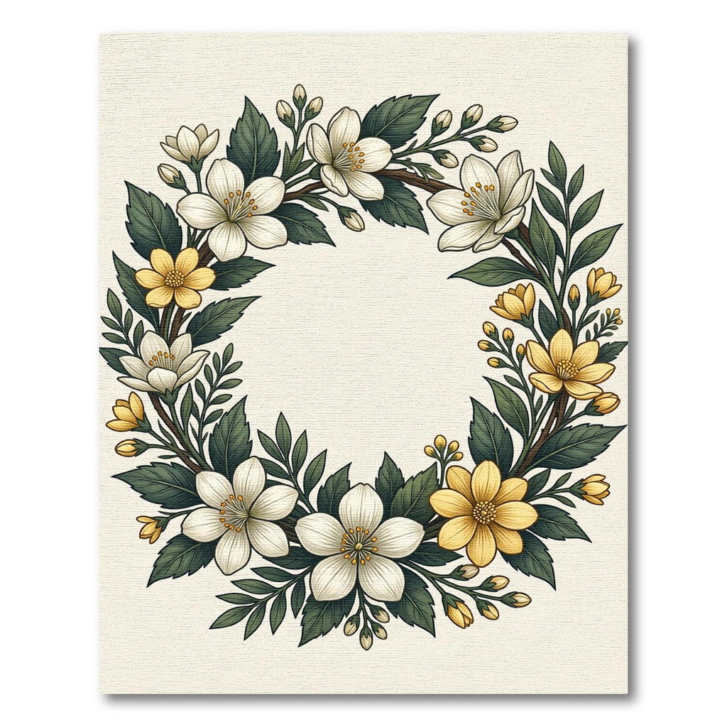 Elegant White and Golden Floral Wreath Rug