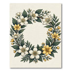Elegant White and Golden Floral Wreath Rug