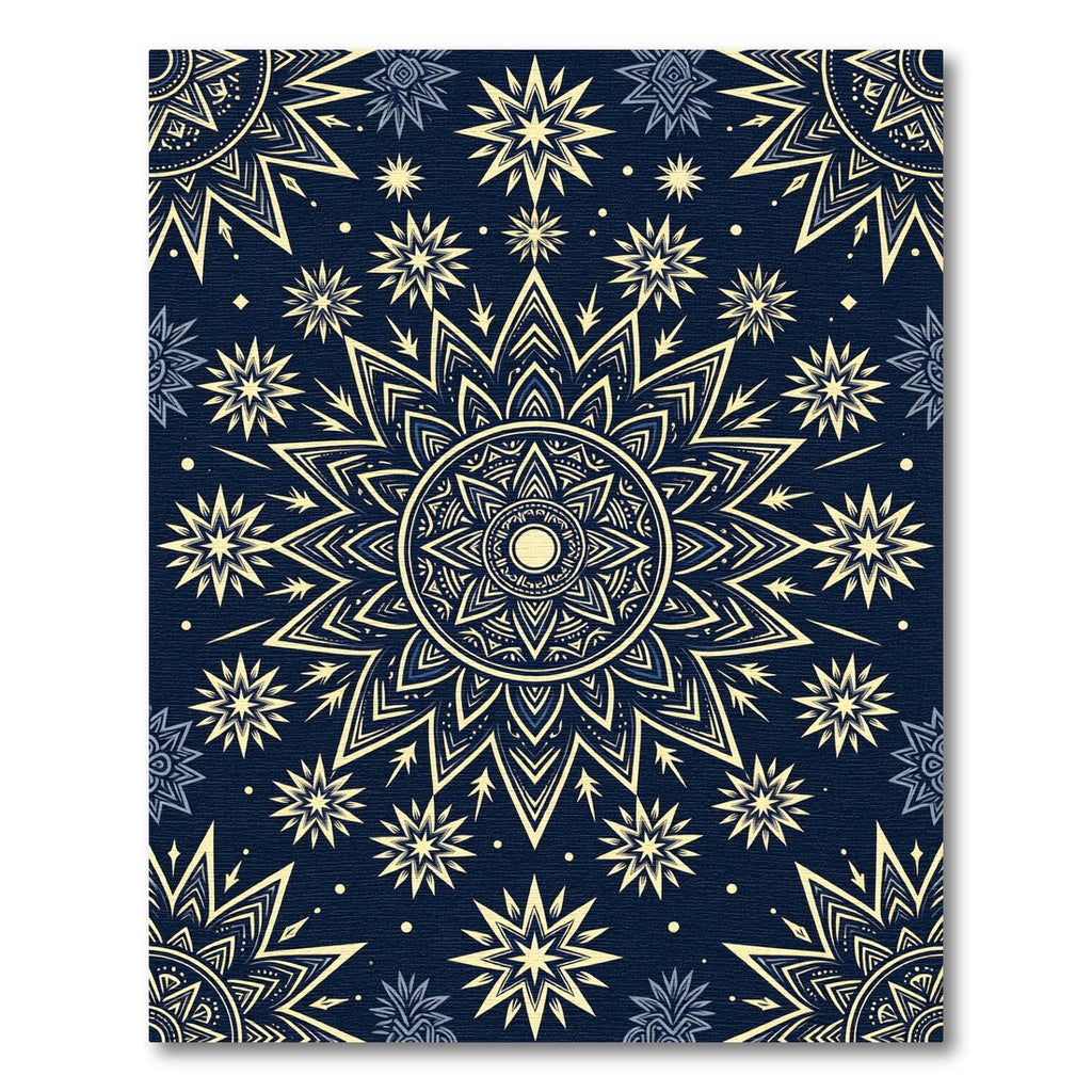 Celestial Navy Blue Starry Mandala Rug