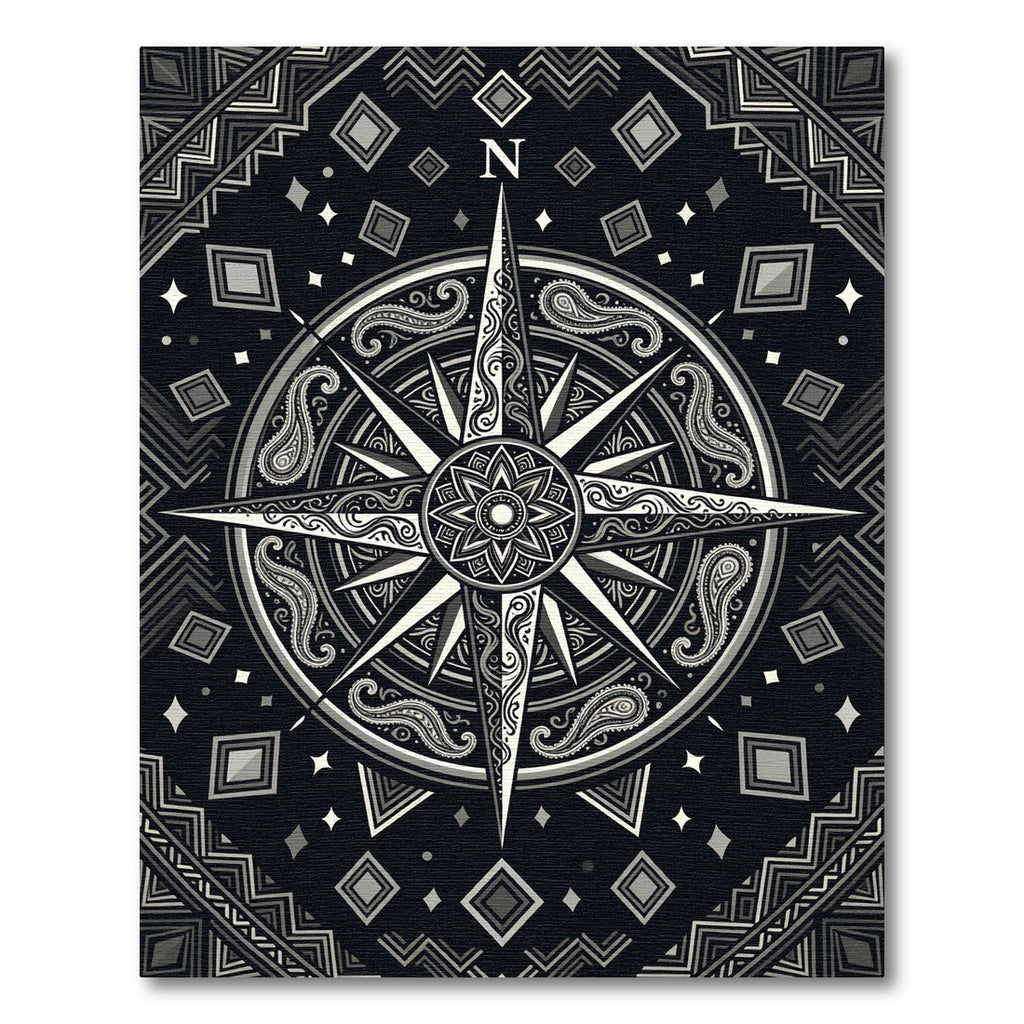 Monochrome Ornate Compass Celestial Graphic Rug