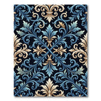 Elegant Blue and Gold Acanthus Scroll Rug