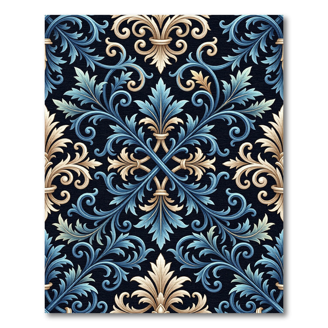 Elegant Blue and Gold Acanthus Scroll Rug
