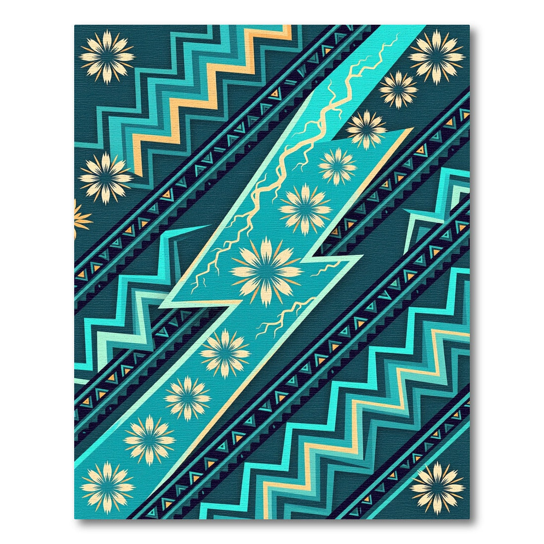 Teal Sunburst Tribal ZigZag Rug
