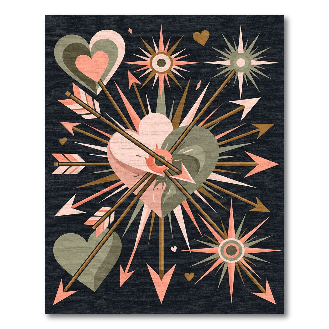 Coral And Olive Heart Arrow Burst Rug