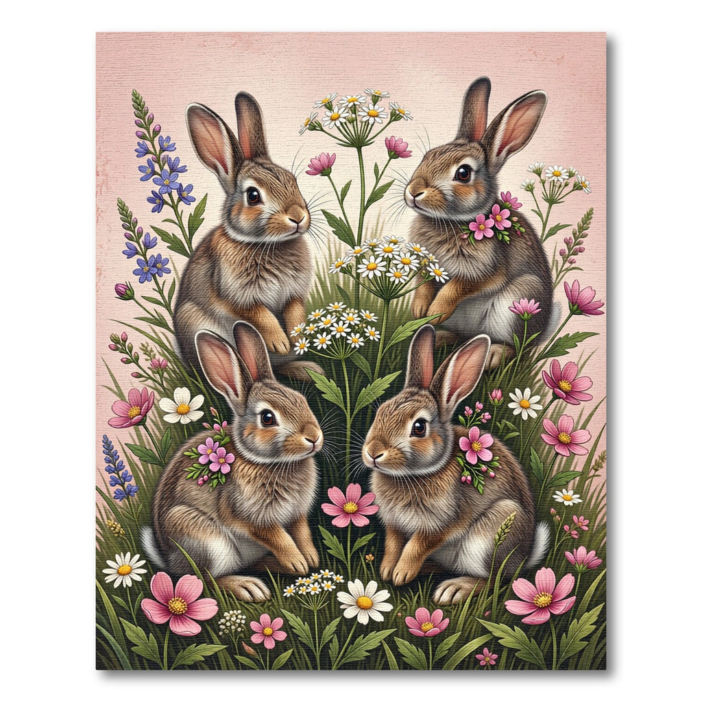 Whimsical Meadow Bunnies and Wildflowers Rug