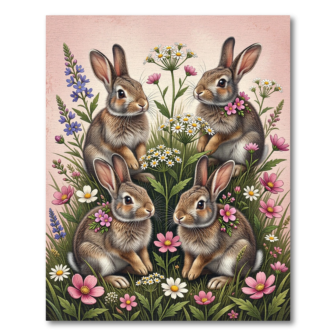 Whimsical Meadow Bunnies and Wildflowers Rug