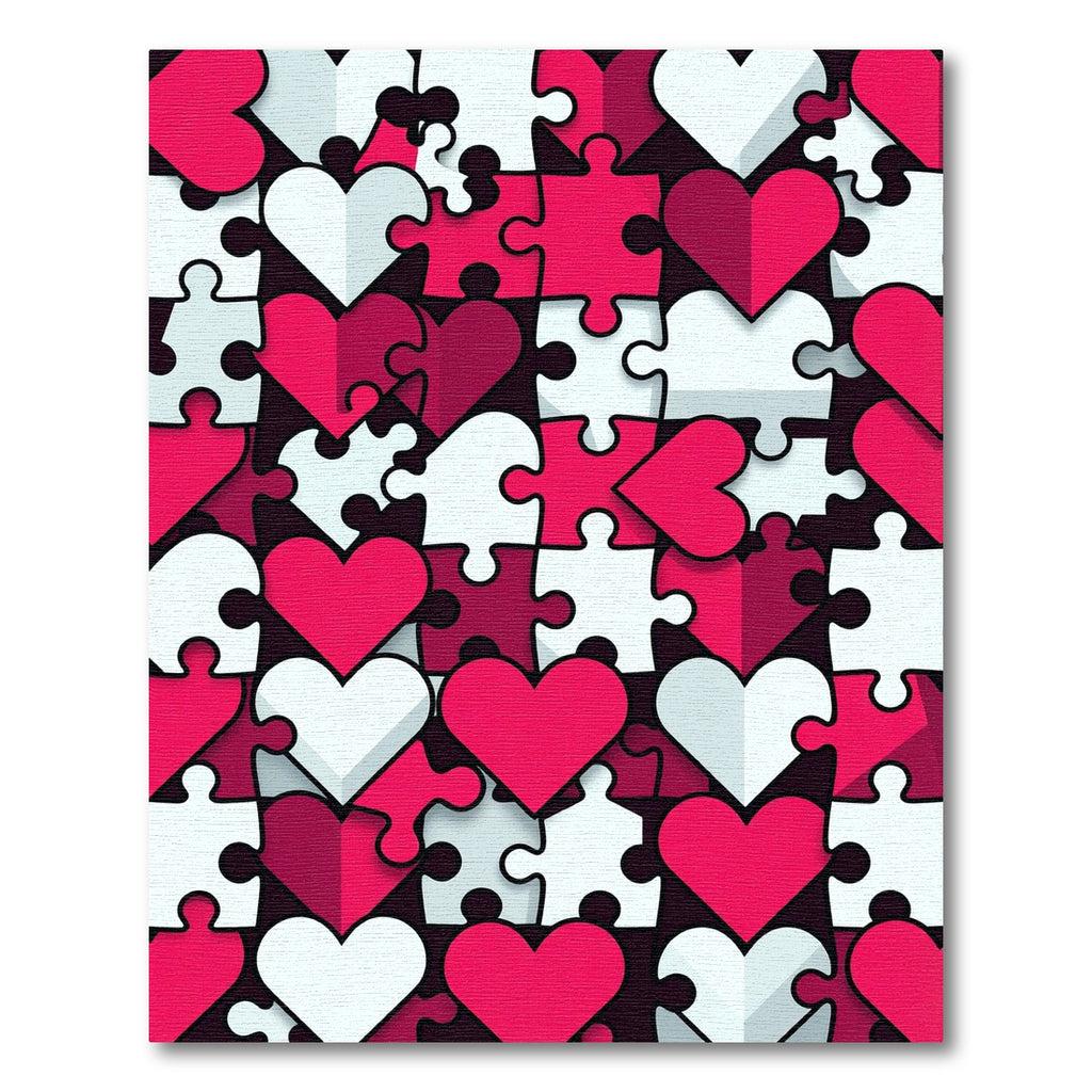 Pink White Heart Puzzle Collage Rug