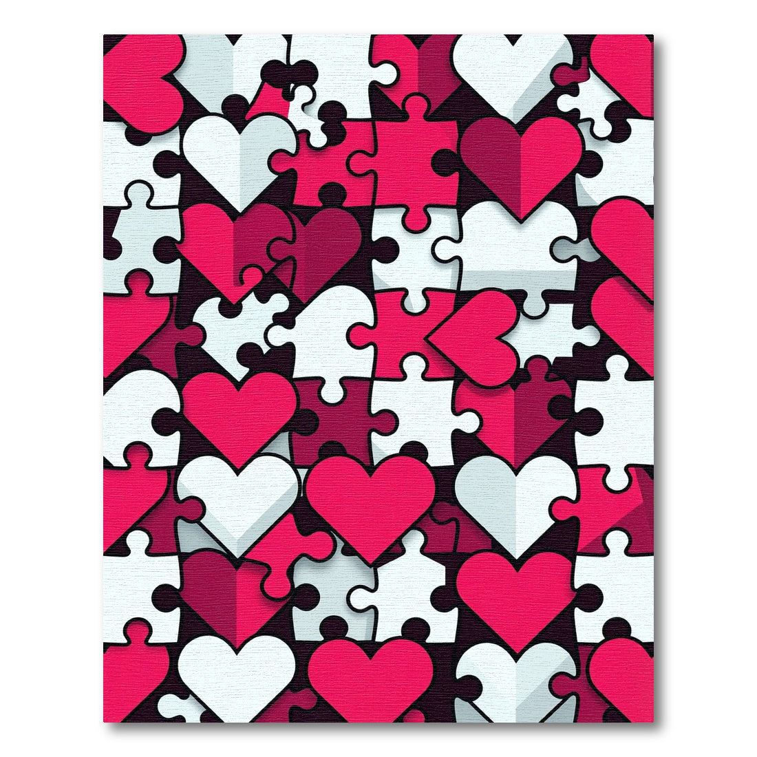 Pink White Heart Puzzle Collage Rug