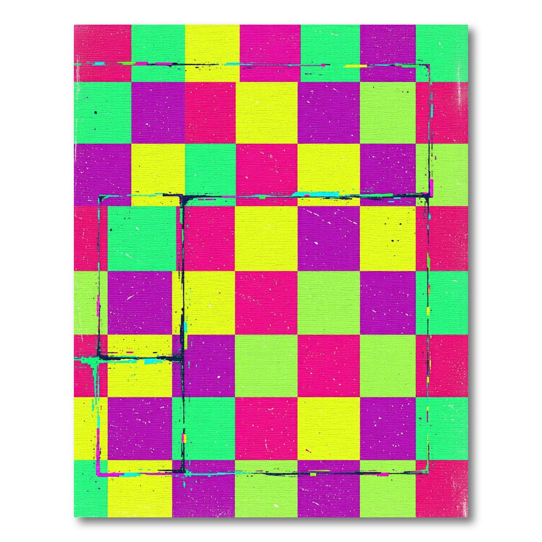 Vibrant Neon Checkerboard Pop Art Rug