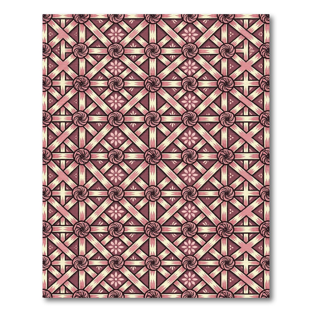 Rose Pink Geometric Lattice Floral Rug