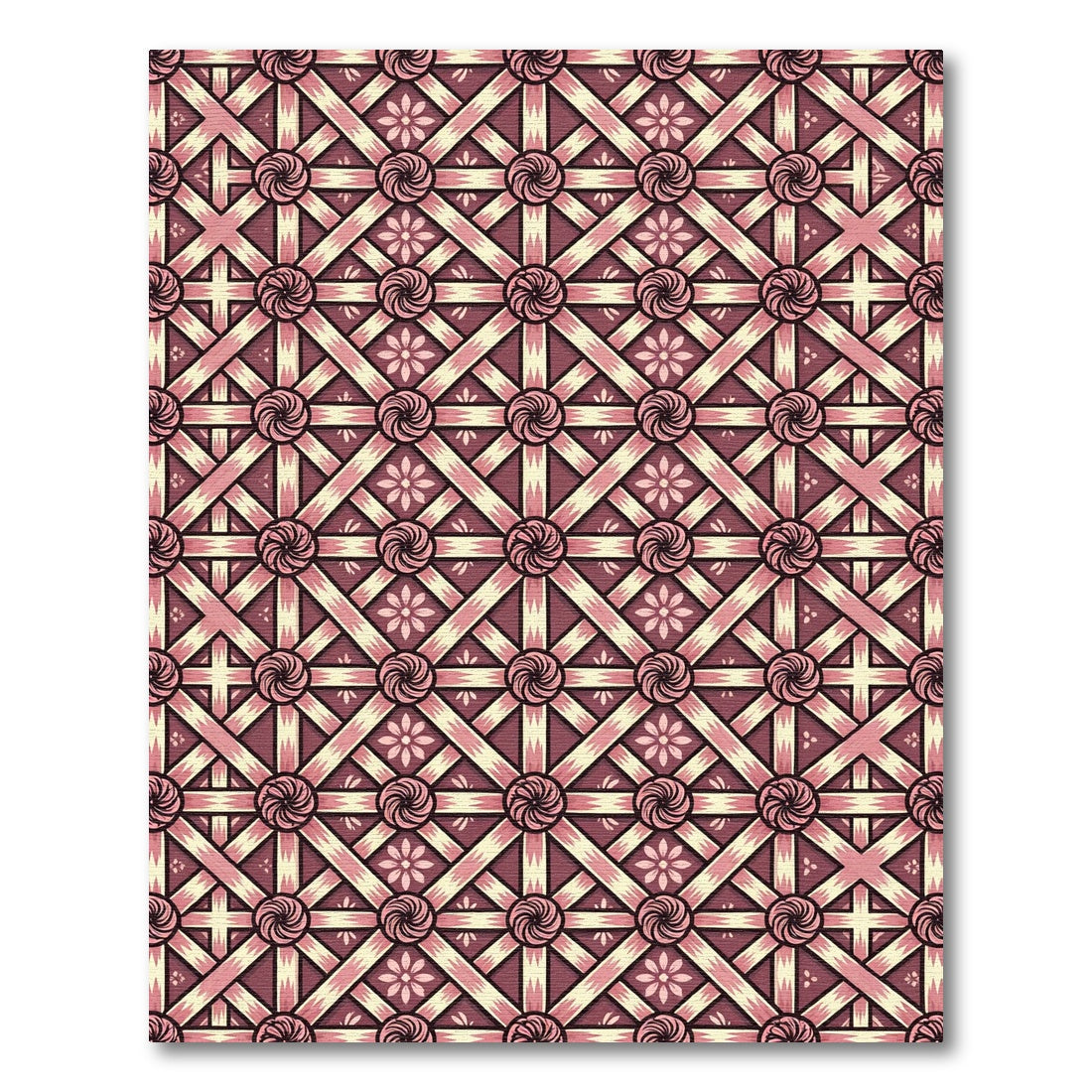 Rose Pink Geometric Lattice Floral Rug