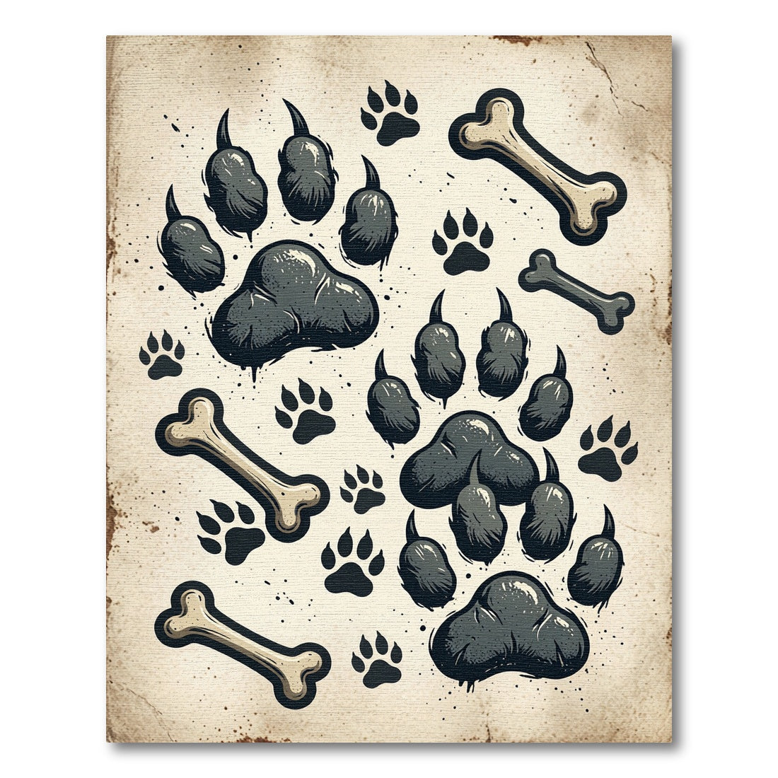 Vintage Animal Tracks and Bone Illustration Rug