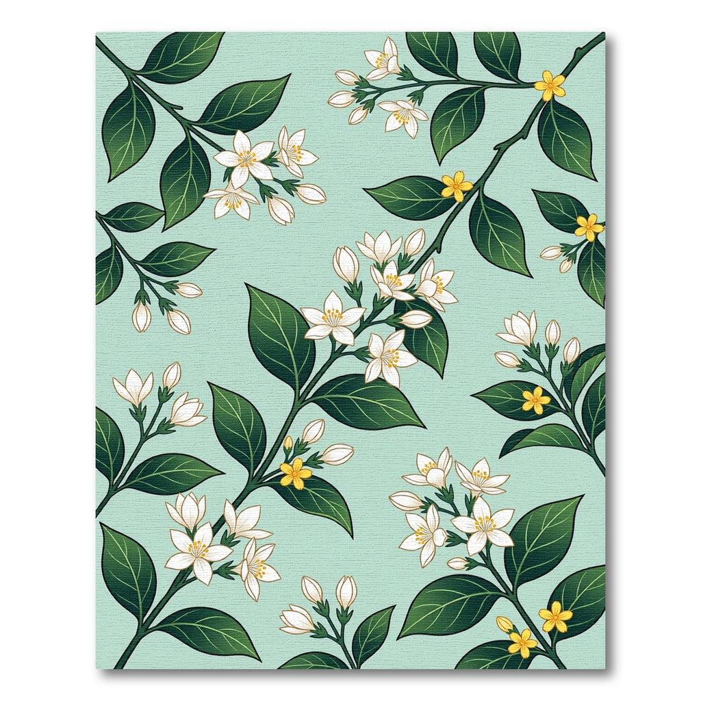 Green Leaf White Blossom Sprig Rug