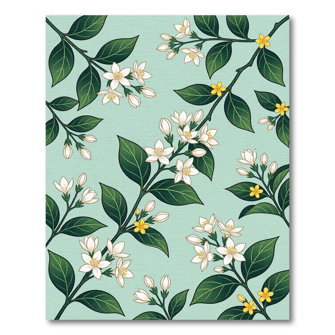 Green Leaf White Blossom Sprig Rug