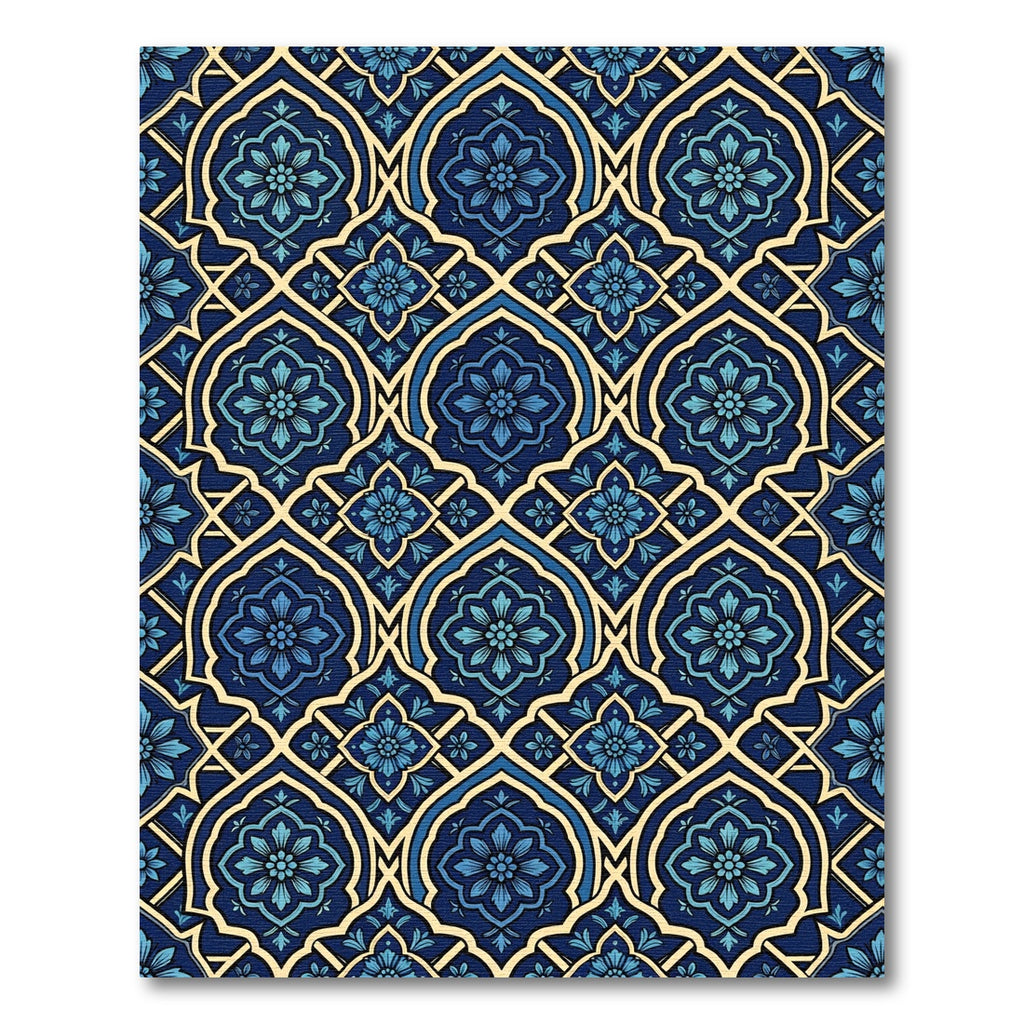 Royal Blue Floral Damask Tile Rug