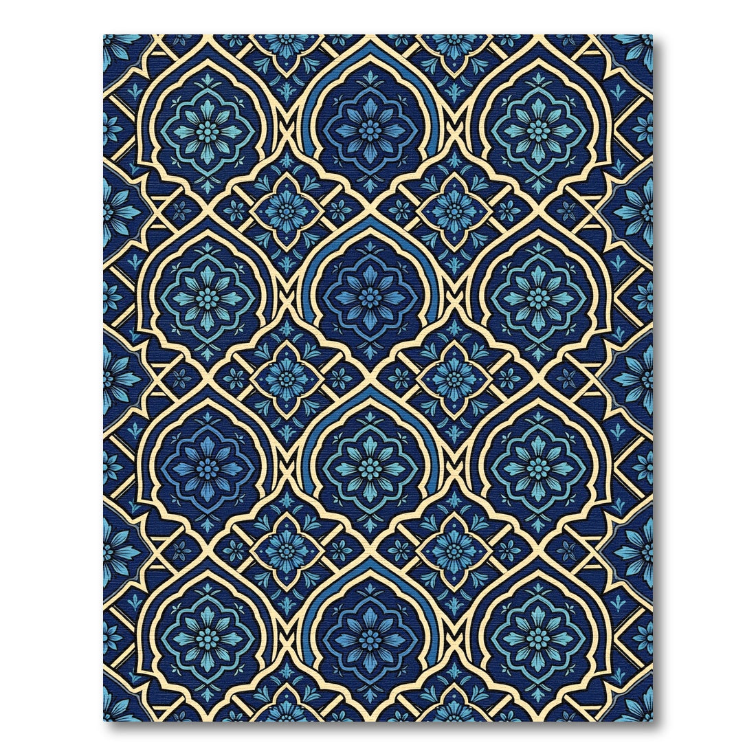 Royal Blue Floral Damask Tile Rug