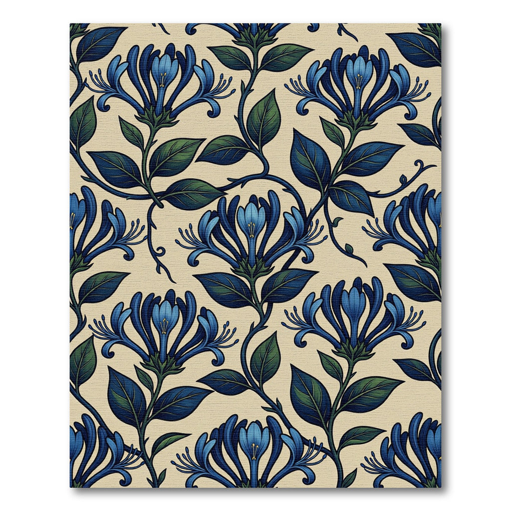 Art Nouveau Blue Honeysuckle Floral Scroll Rug