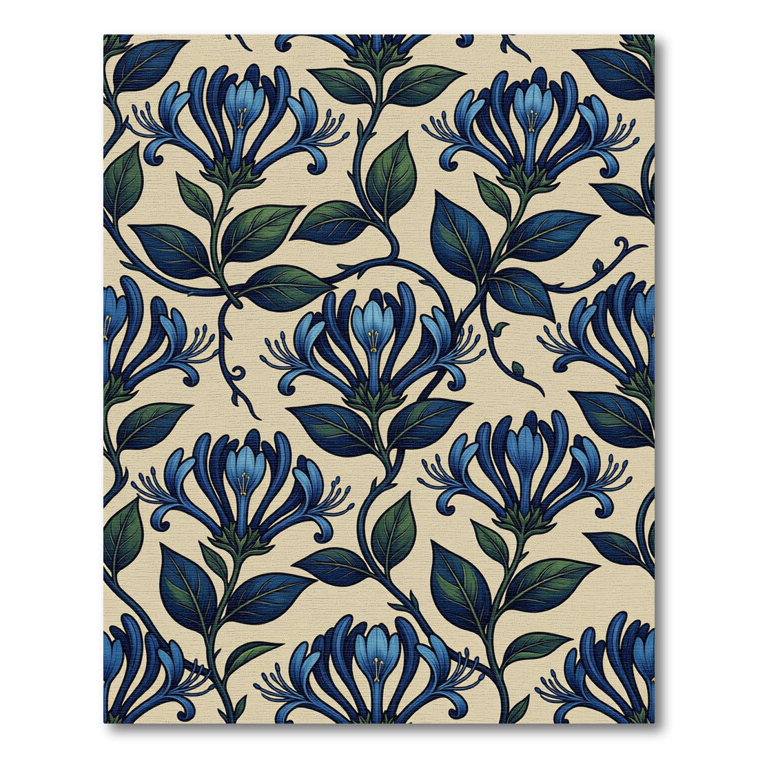 Art Nouveau Blue Honeysuckle Floral Scroll Rug