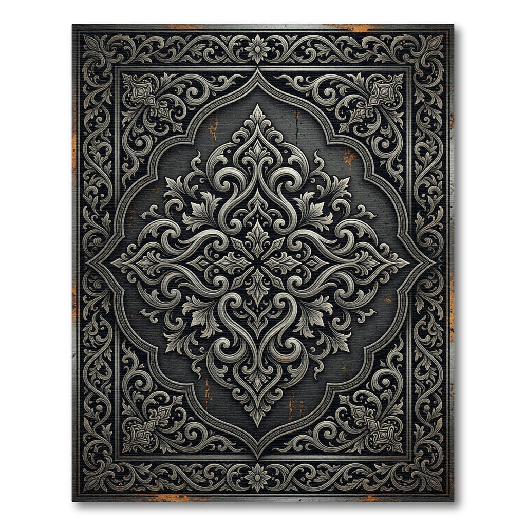 Ornate Charcoal Monochromatic Floral Filigree Rug