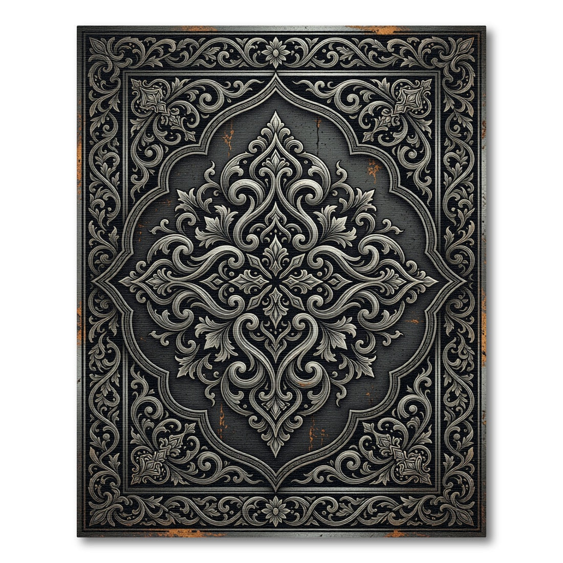 Ornate Charcoal Monochromatic Floral Filigree Rug