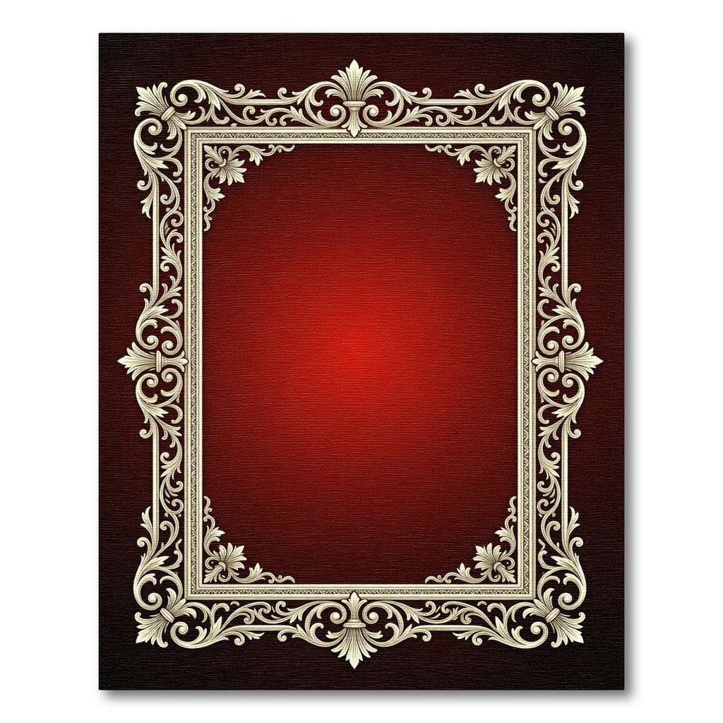 Ornate Ivory Scrollwork Red Sunburst Rug