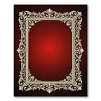 Ornate Ivory Scrollwork Red Sunburst Rug