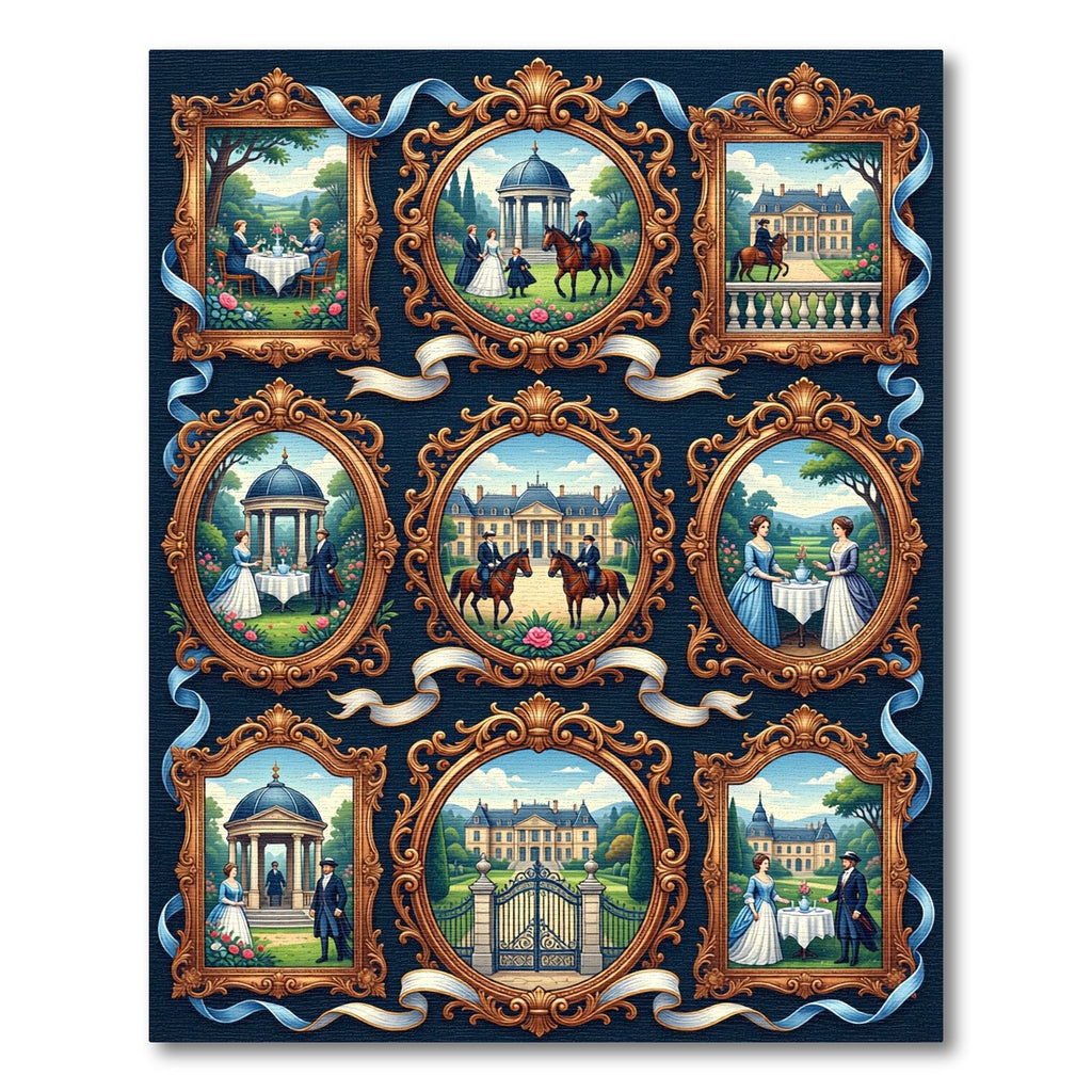 Gilded Rococo Estate Aristocratic Court Scenes Rug