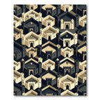 Isometric Monochrome Castle Geometric Grid Rug