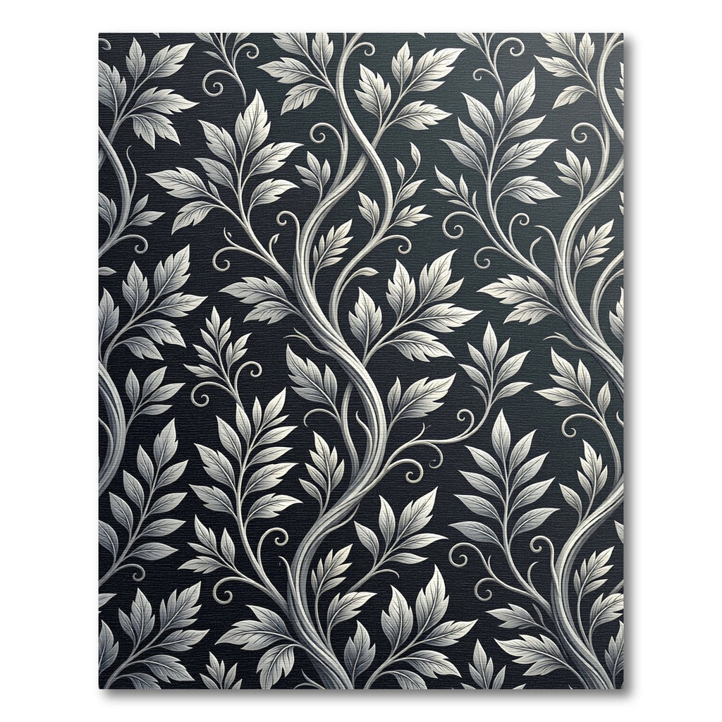Elegant Black White Leaf Vine Rug