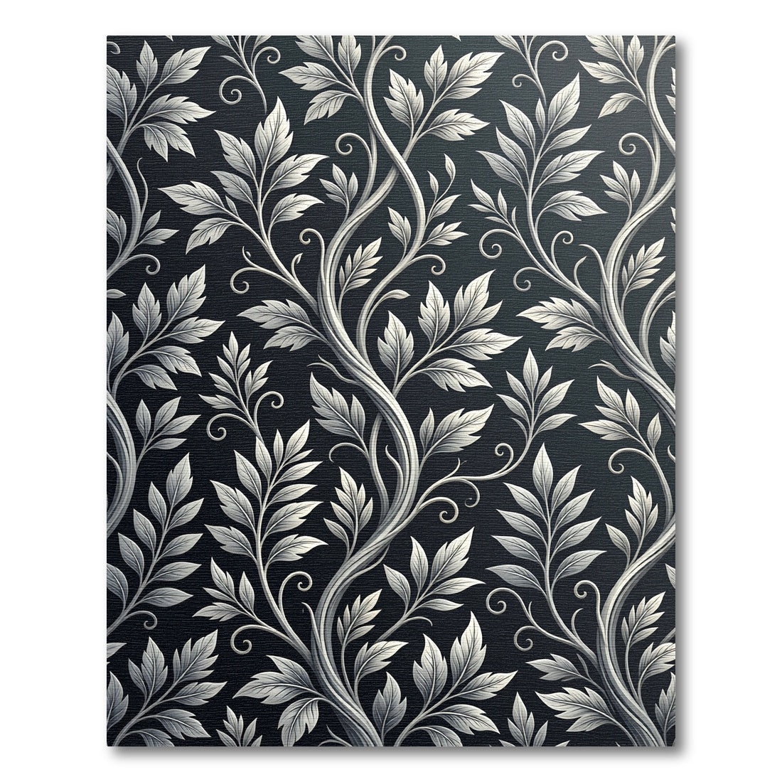Elegant Black White Leaf Vine Rug