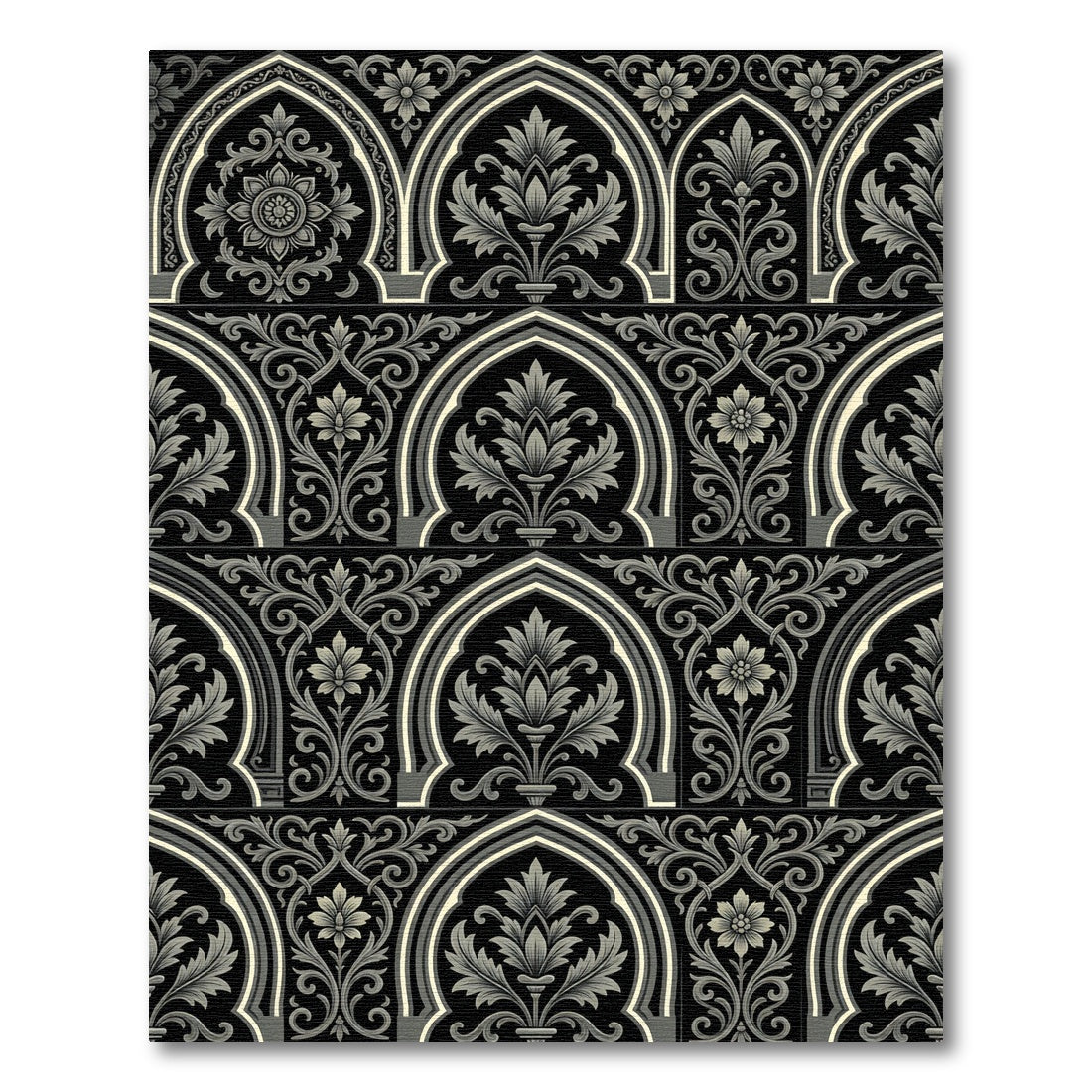 Black and Gray Arch Floral Scroll Rug