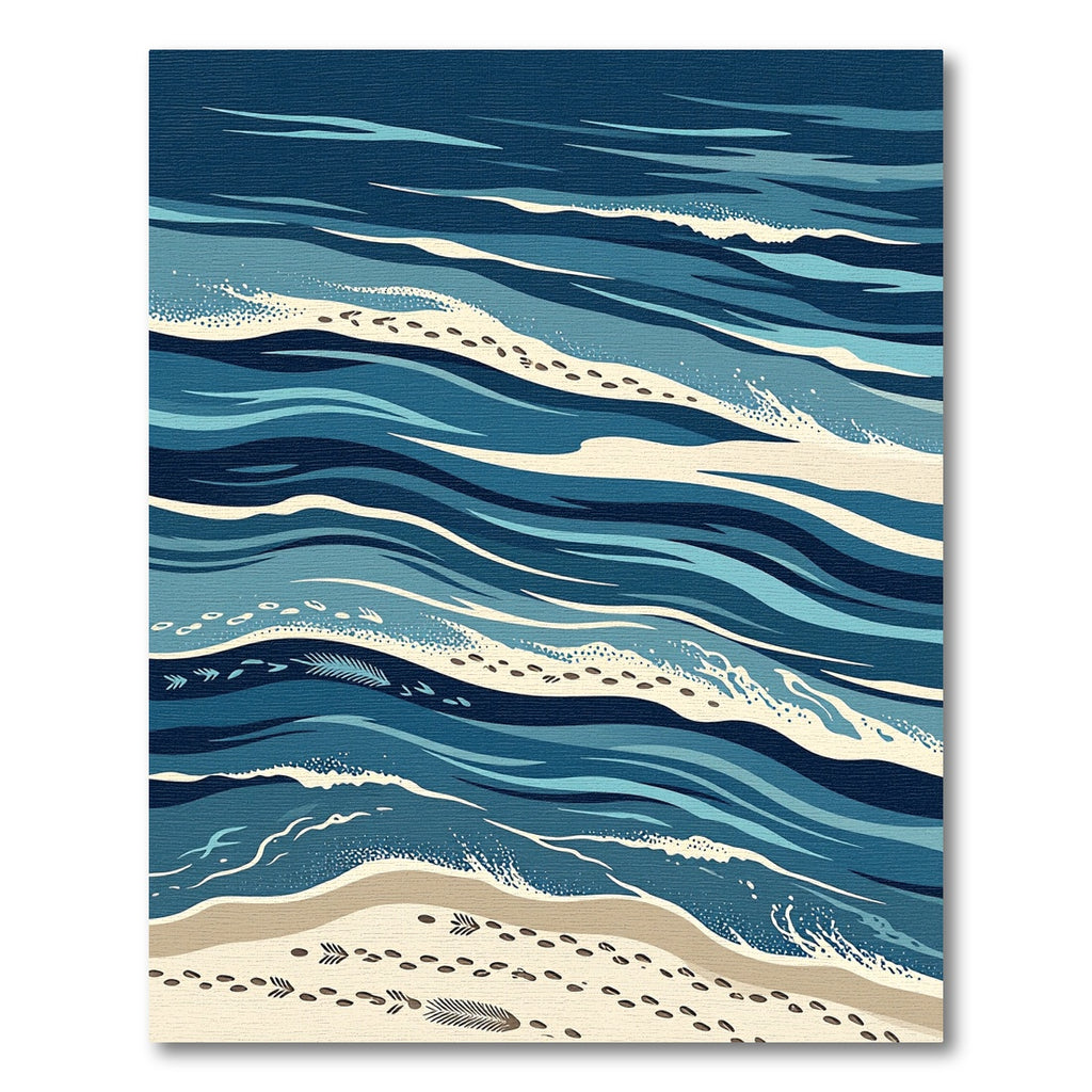 Deep Blue Ocean Waves Beach Sand Footprints Rug