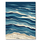 Deep Blue Ocean Waves Beach Sand Footprints Rug