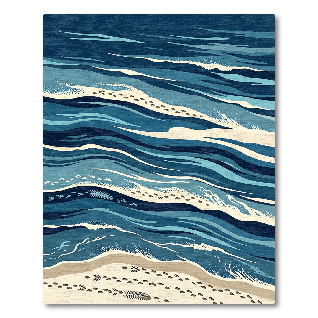 Deep Blue Ocean Waves Beach Sand Footprints Rug