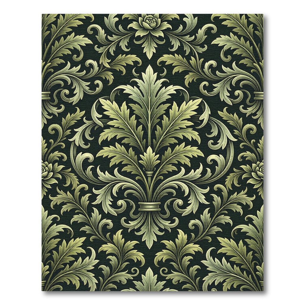 Sage Green Damask Botanical Scroll Rug