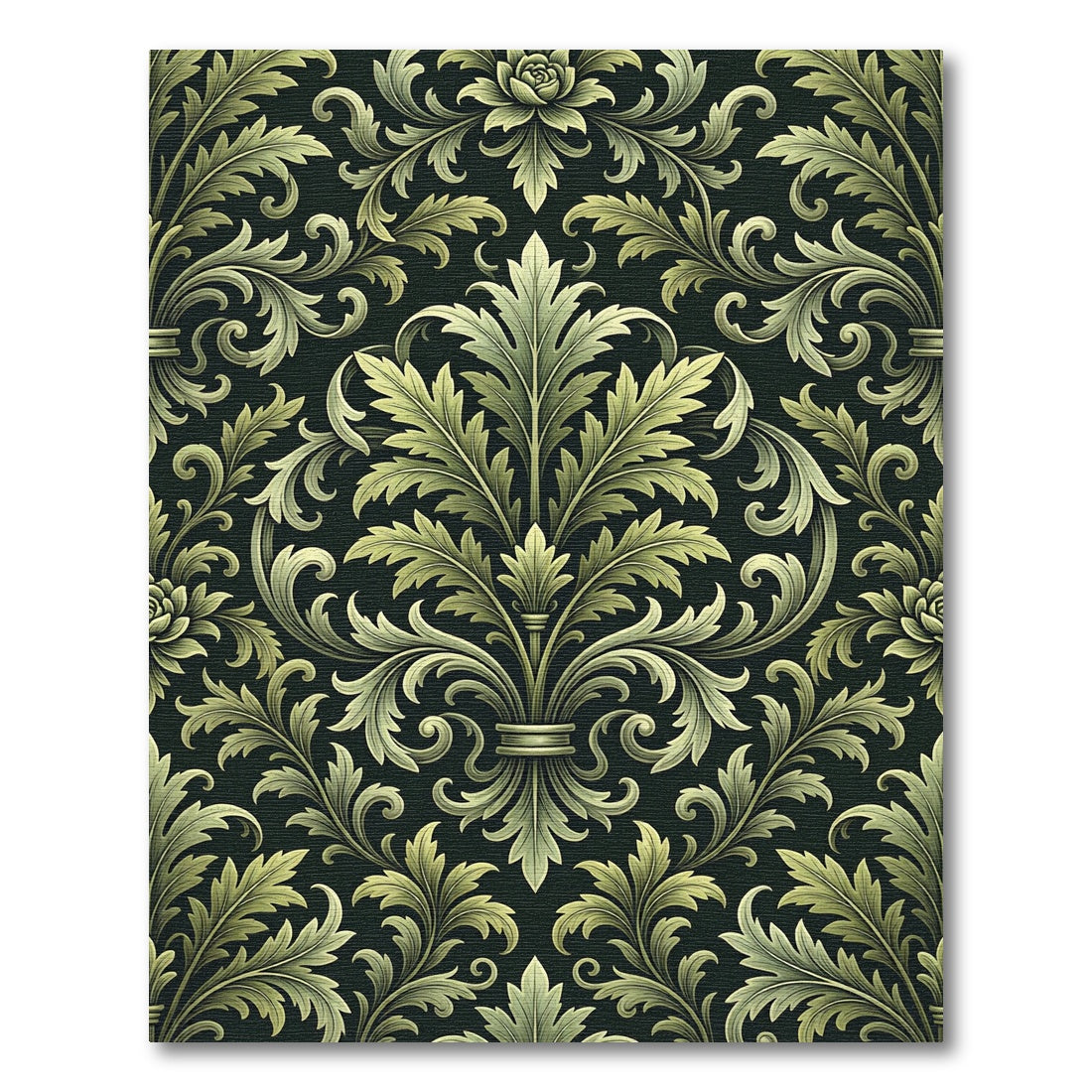 Sage Green Damask Botanical Scroll Rug