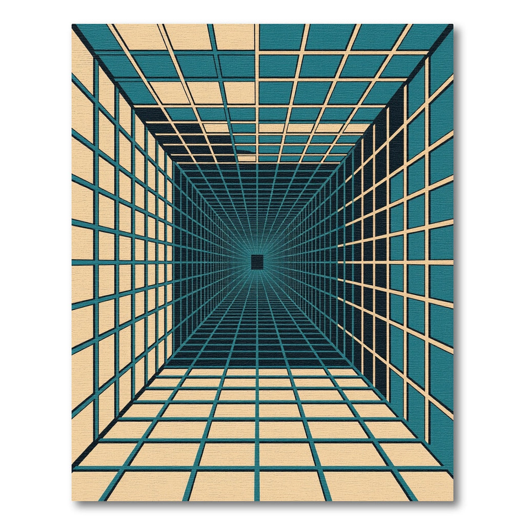 Geometric Teal and Cream Infinity Tunnel Rug