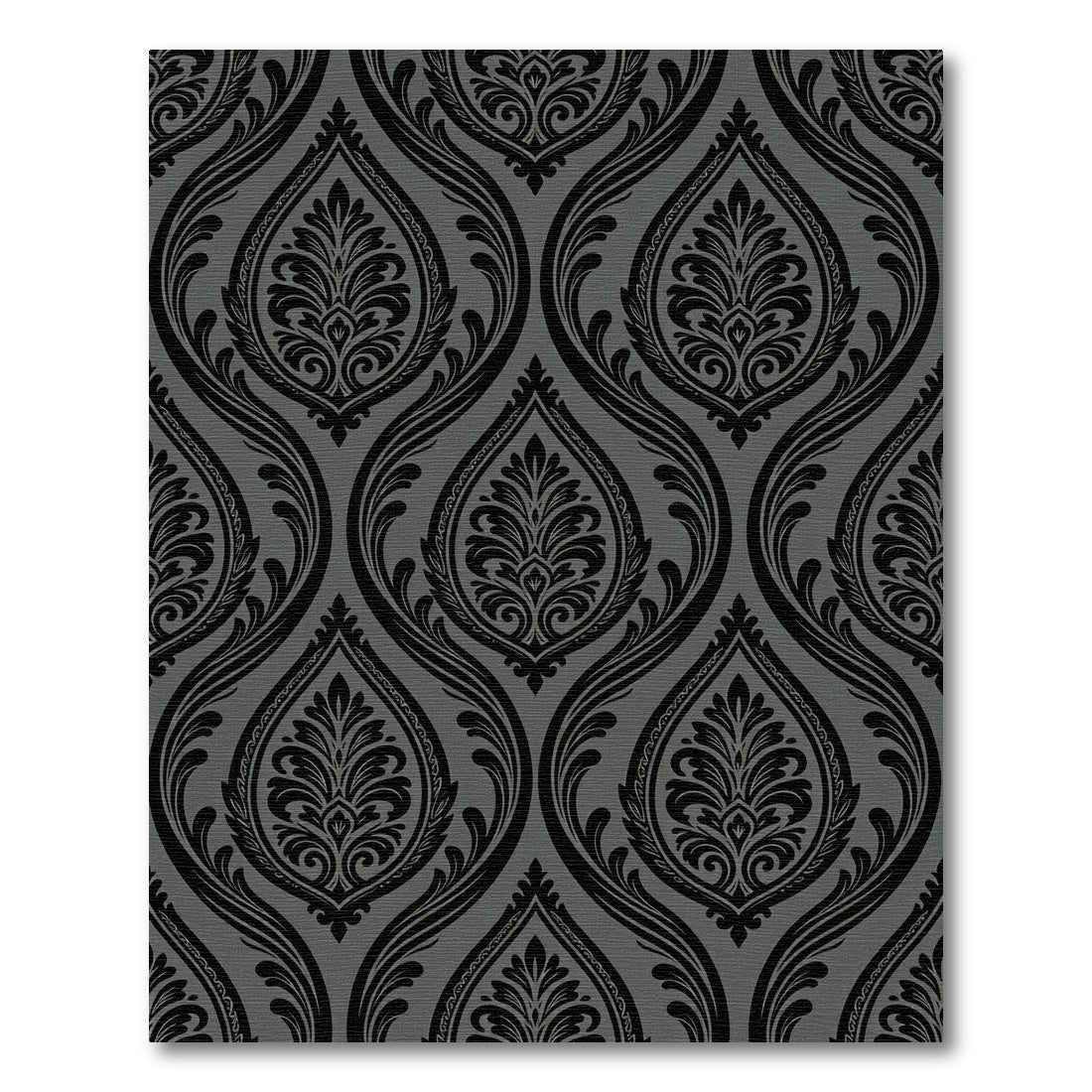 Black Floral Damask Gray Background Rug