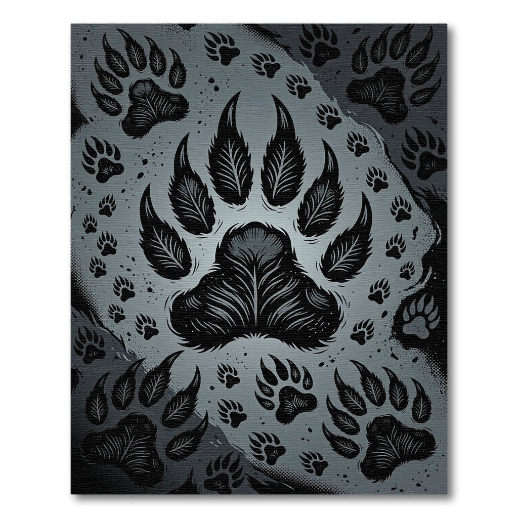 Monochromatic Paw Print Wildlife Collage Rug