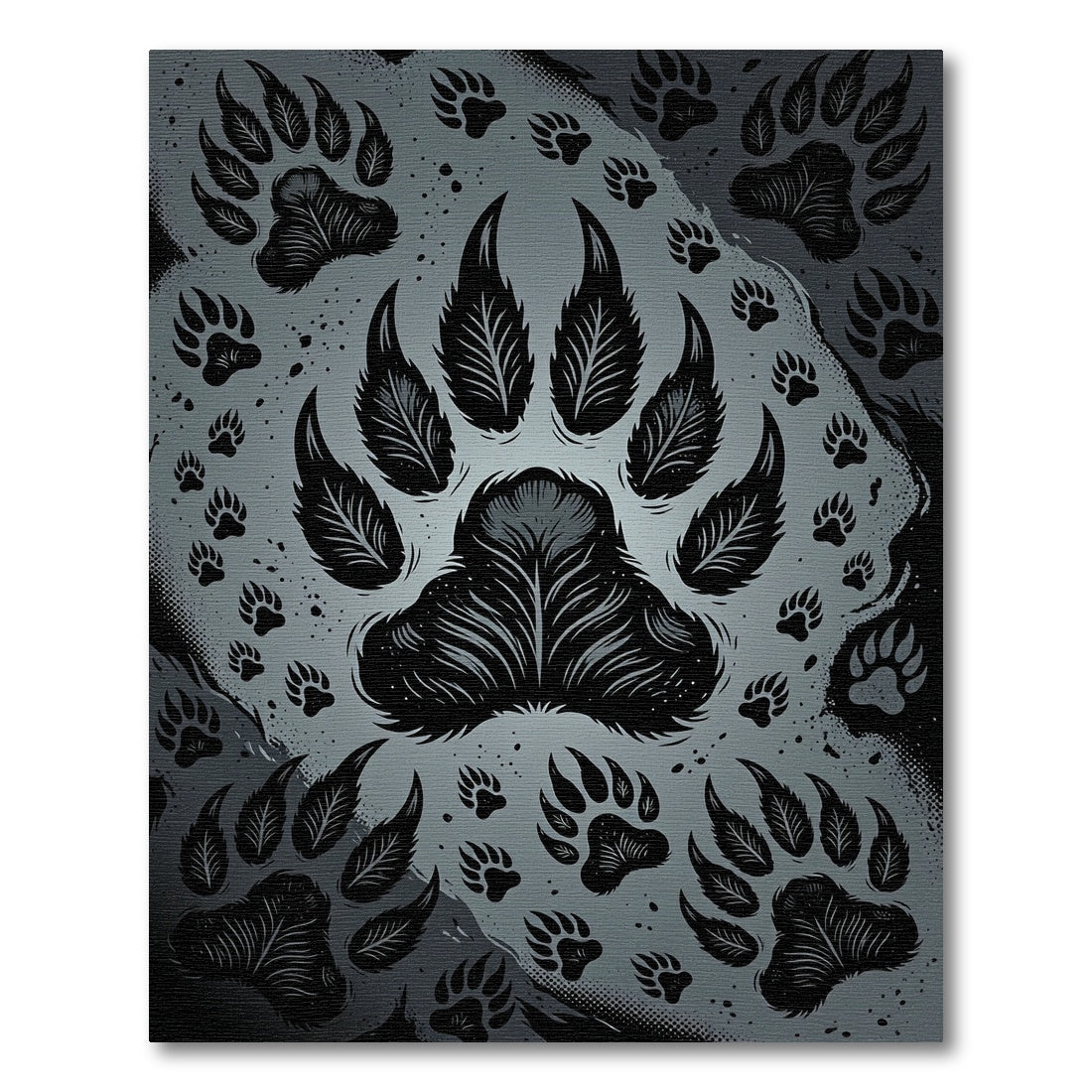Monochromatic Paw Print Wildlife Collage Rug