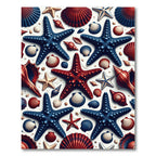 Red and Blue Nautical Starfish Shells Rug